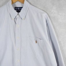 画像1: Ralph Lauren "BIG SHIRT" ストライプ柄 オックスフォードボタンダウンシャツ L (1)