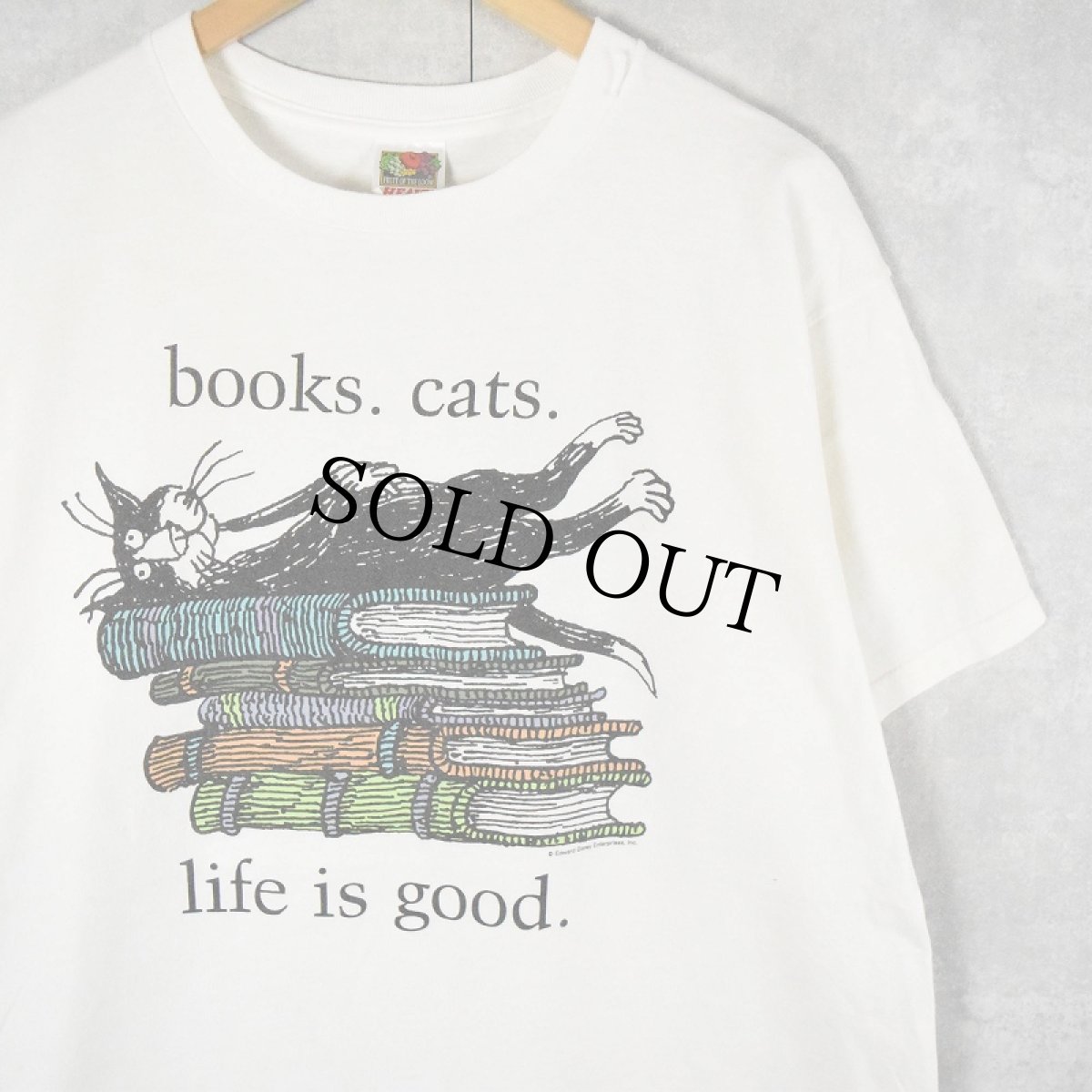 画像1: Edward Gorey "books. cats. life is good." 猫イラストTシャツ XL (1)