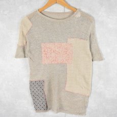 画像1: KAPITAL 刺し子 パッチワーク リネンニットTシャツ (1)