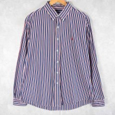 画像1: Ralph Lauren "CUSTOM FIT" マルチストライプ柄 コットンボタンダウンシャツ XL (1)