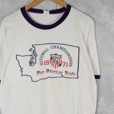 画像1: 70's Champion USA製 バータグ "NATIONAL CHAMPIONSHIPS" リンガーTシャツ XL (1)