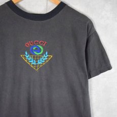 画像1: 80's ブート GUCCI ロゴ刺繍Tシャツ BLACK (1)