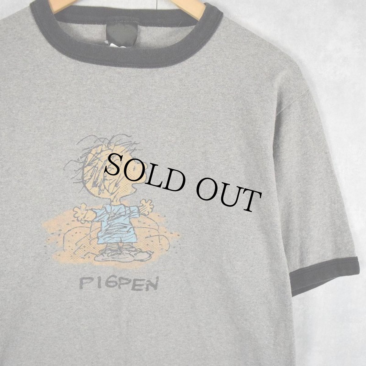 画像1: 90's PIGPEN USA製 キャラクタープリントリンガーTシャツ L (1)