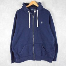 画像1: POLO Ralph Lauren REVERSE WEAVE TYPE ロゴ刺繍 スウェットジップパーカー XXL NAVY (1)