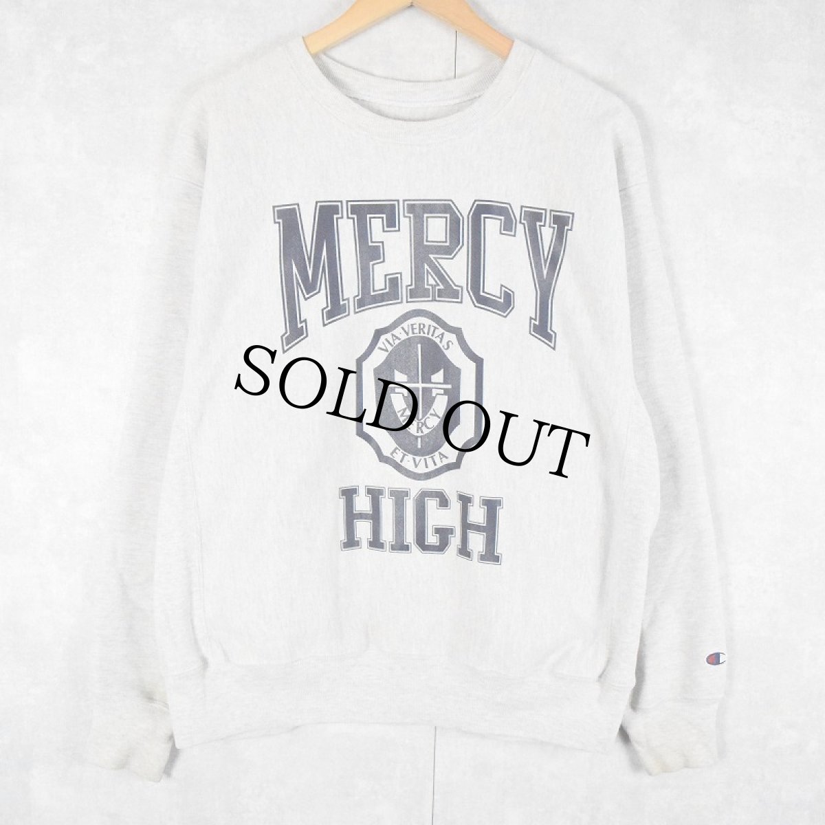 画像1: Champion PREMIUM REVERSE WEAVE "MERCY HIGH" プリントスウェット M (1)