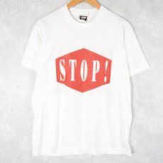 画像1: 90's USA製 "STOP!" メッセージプリントTシャツ L (1)
