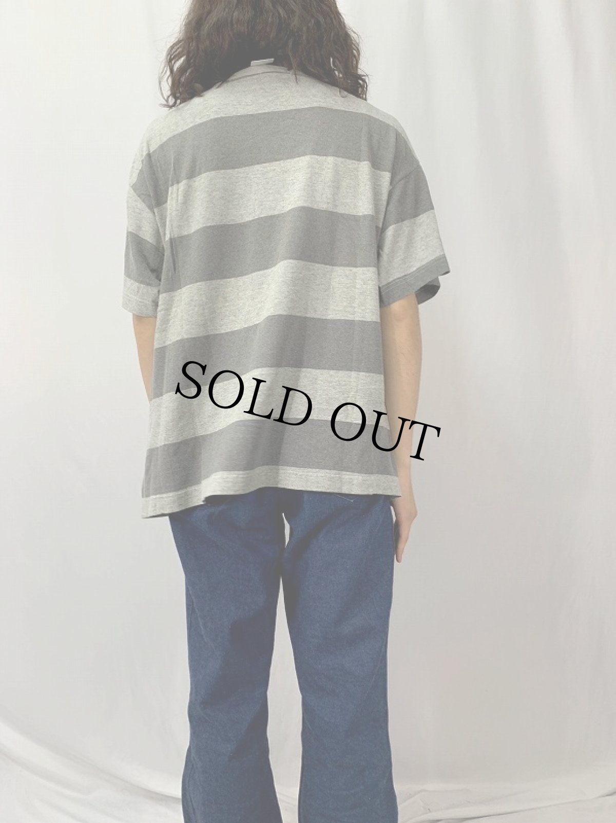 画像4: 80's STUSSY USA製 ロゴ刺繍 ボーダー柄 ポケットTシャツ L (4)