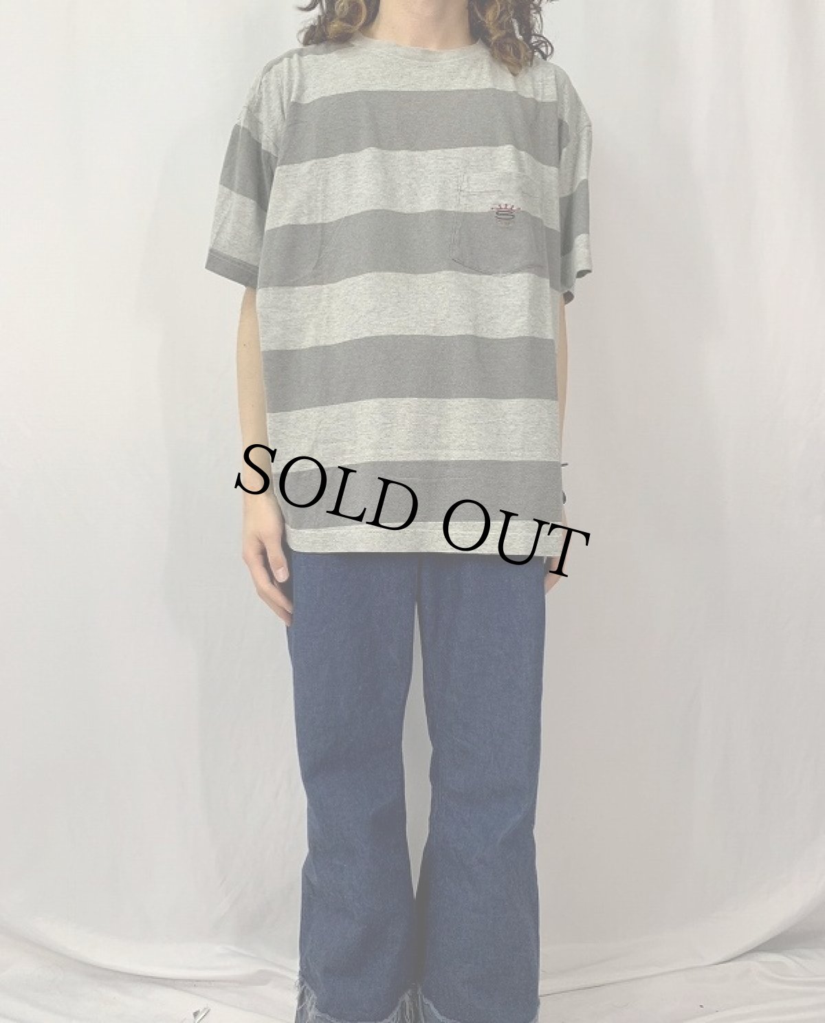 画像2: 80's STUSSY USA製 ロゴ刺繍 ボーダー柄 ポケットTシャツ L (2)