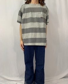 画像2: 80's STUSSY USA製 ロゴ刺繍 ボーダー柄 ポケットTシャツ L (2)