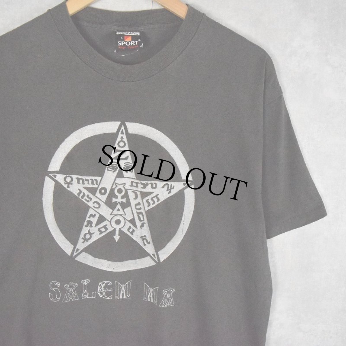 画像1: 90's USA製 "テトラグラマトン" 魔除けプリントTシャツ BLACK L (1)