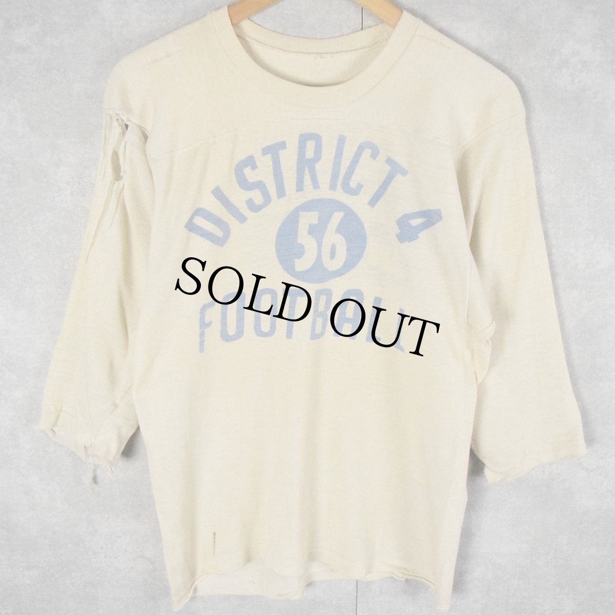 画像1: 50's "DISTRICT 4  FOOTBALL" 染み込みプリント レーヨンフットボールTシャツ M (1)