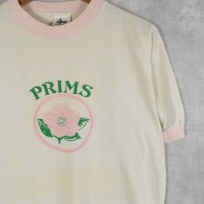 画像1: 80's PRIMS 花プリントリンガーTシャツ M (1)