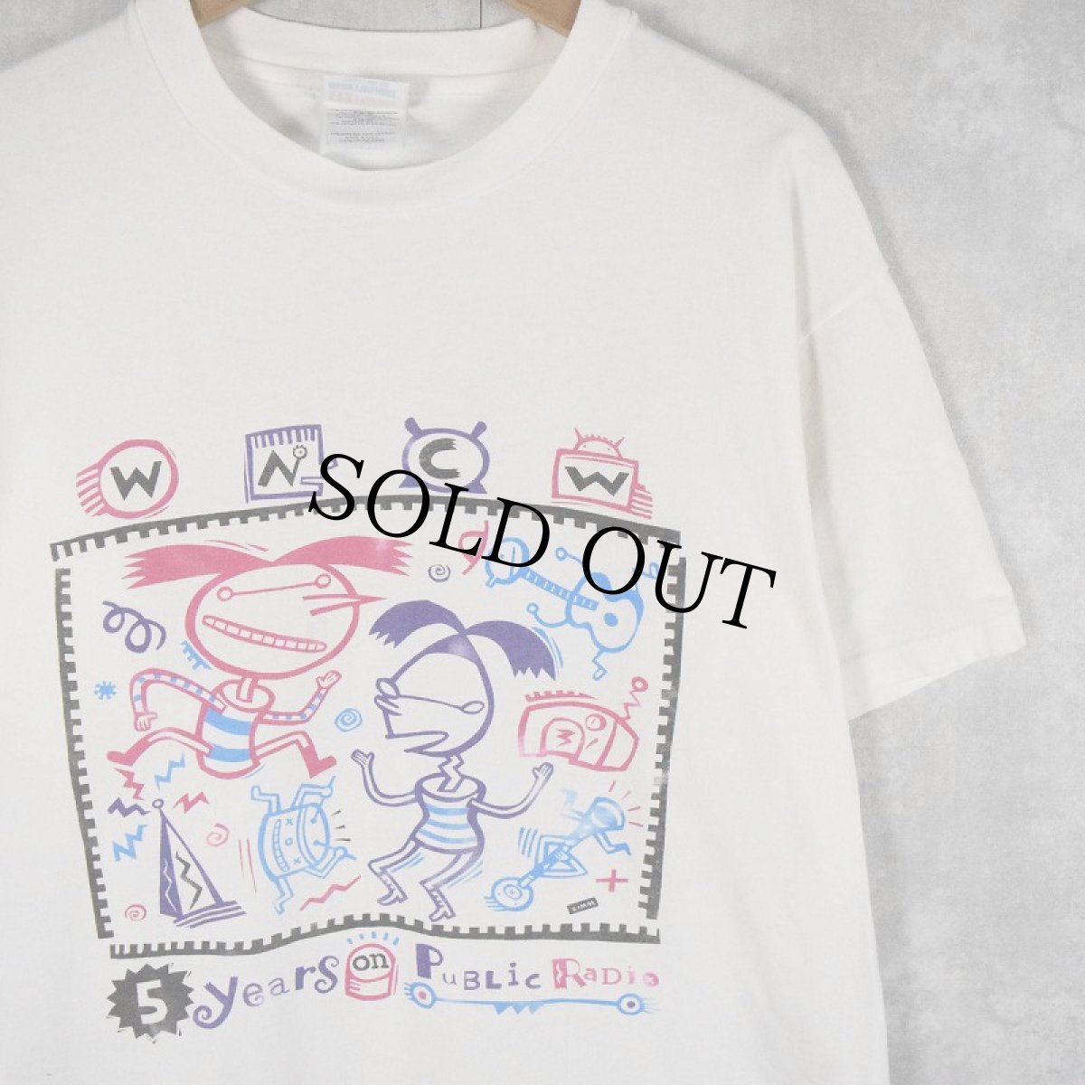 画像1: 90's WNCW USA製 "5 years on public radio" ラジオ局プリントTシャツ L (1)