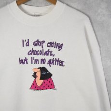 画像1: 90's USA製 "I'd Stop Eating Chocolate but I'm No Quitter." イラストプリントスウェット XL (1)