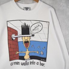 画像1: 90's USA製 "a man walks into a bar." シュールイラストプリントスウェット XL (1)