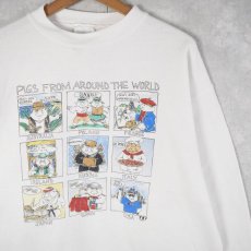 画像1: 90's USA製 "PIGS FROM AROUND THE WORLD" シュールイラストプリントスウェット L (1)