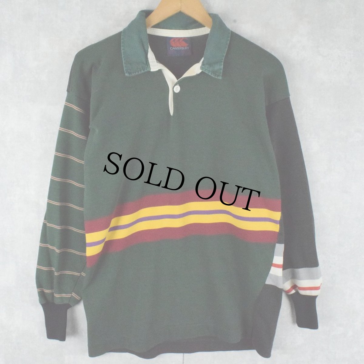 画像1: 【SALE】 90's CANTERBURY マルチボーダー柄 クレイジーパターン 長袖ポロシャツ L (1)