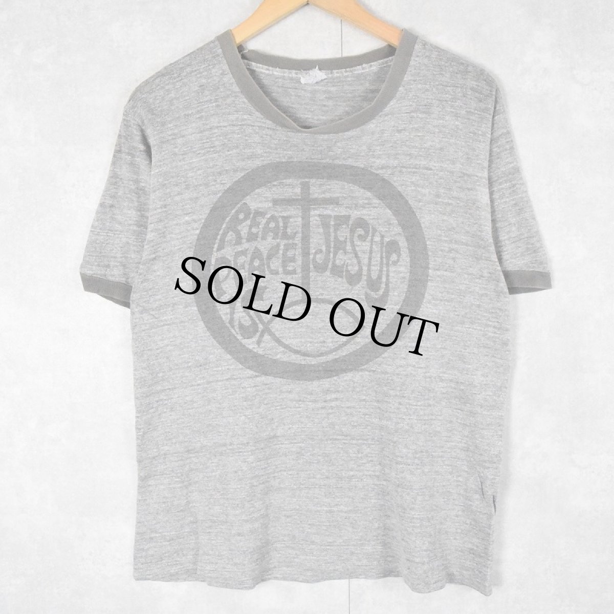 画像2: 70's "REAL PEACE IS JESUS" プリントリンガーTシャツ L (2)