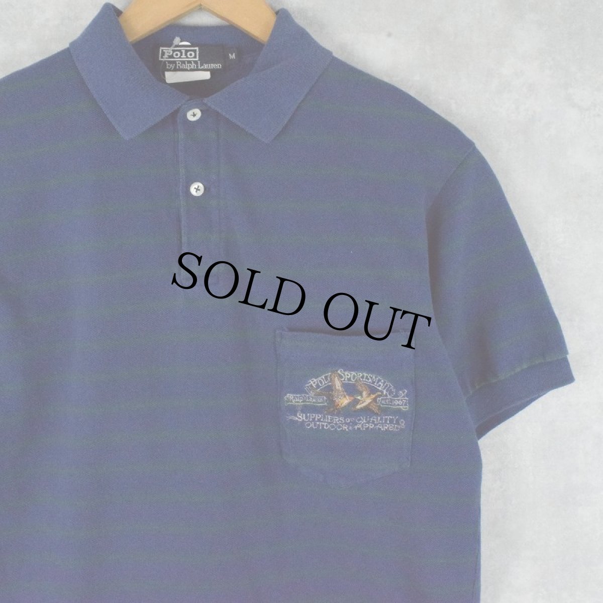 画像1: 90's Ralph Lauren POLO SPORTSMAN USA製 ボーダー柄 刺繍入りポロシャツ M (1)