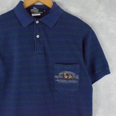 画像1: 90's Ralph Lauren POLO SPORTSMAN USA製 ボーダー柄 刺繍入りポロシャツ M (1)