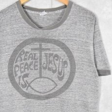 画像1: 70's "REAL PEACE IS JESUS" プリントリンガーTシャツ L (1)