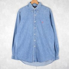 画像1: 90's Ralph Lauren USA製 ロゴ刺繍 デニムボタンダウンシャツ L (1)