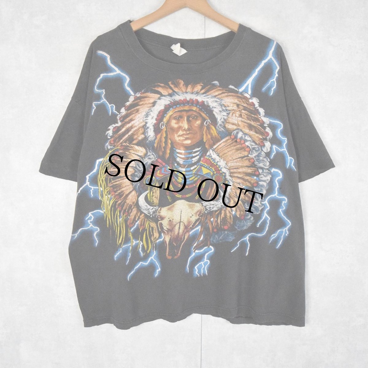 画像1: 90's〜 AMERICAN THUNDER インディアンプリントTシャツ XL (1)