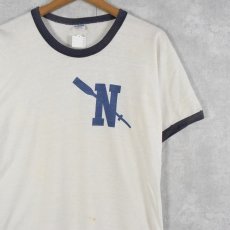 画像1: 70〜80's Champion USA製 トリコタグ "N" プリントリンガーTシャツ L (1)