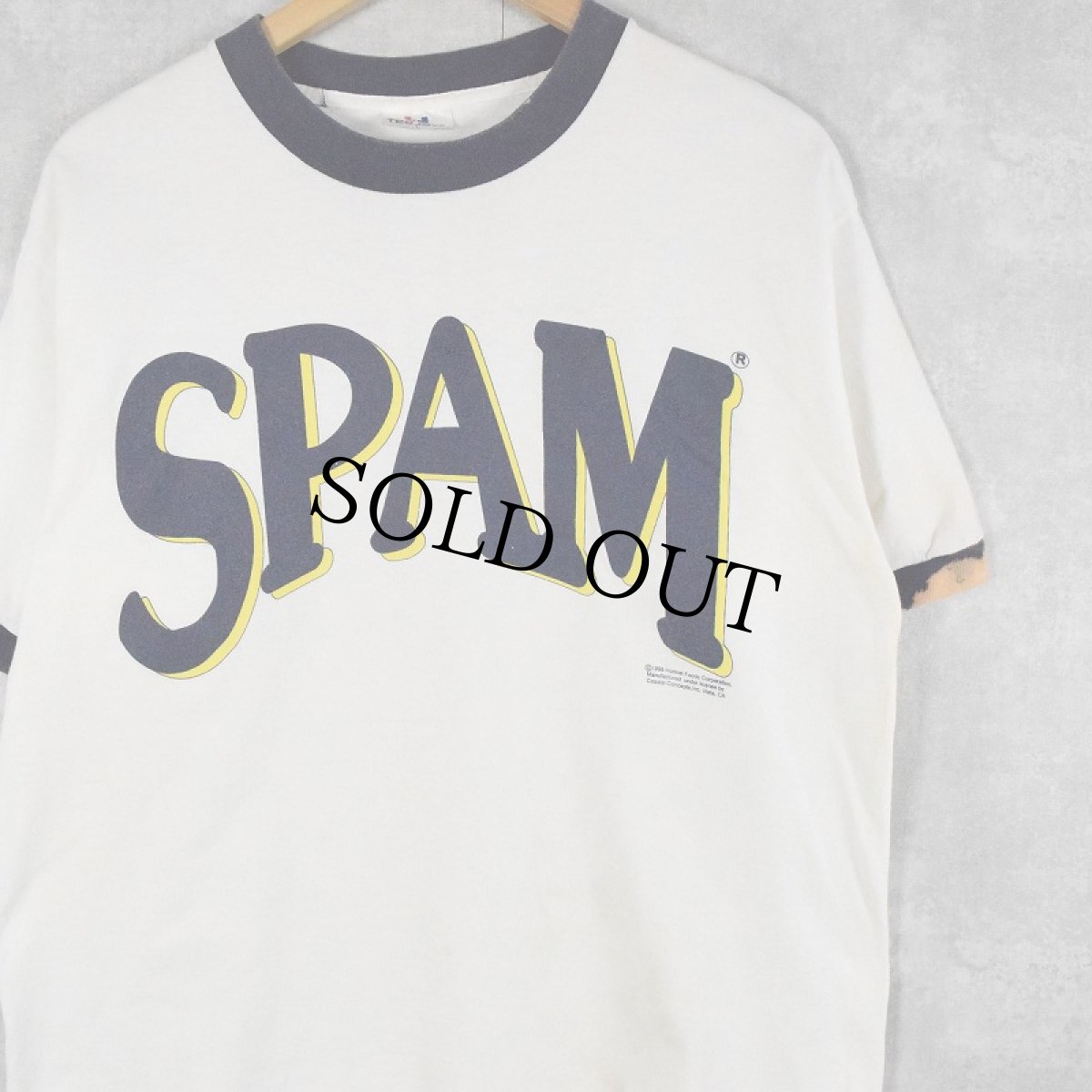 画像1: 90's SPAM USA製 プリントリンガーTシャツ L (1)