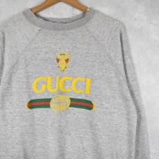 画像1: 80's ブート GUCCI ロゴプリント ラグランスウェット (1)