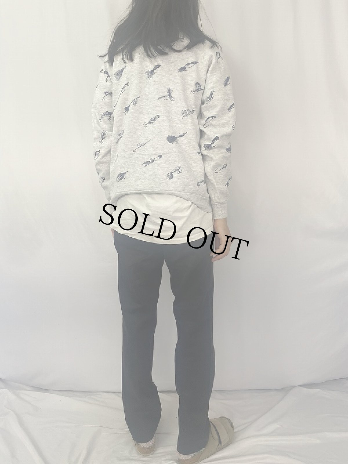 画像4: 90's MICHIGAN RAG CO. USA製 ルアー×魚 ギミックプリントスウェット L (4)