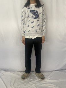 画像2: 90's MICHIGAN RAG CO. USA製 ルアー×魚 ギミックプリントスウェット L (2)