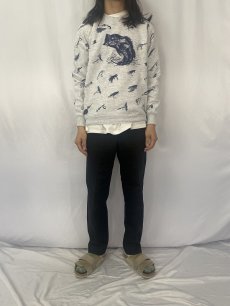 画像2: 90's MICHIGAN RAG CO. USA製 ルアー×魚 ギミックプリントスウェット L (2)