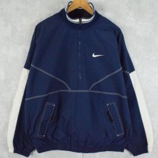 画像1: 90's〜 NIKE ロゴ刺繡 ハーフジップ ナイロンジャケット L (1)