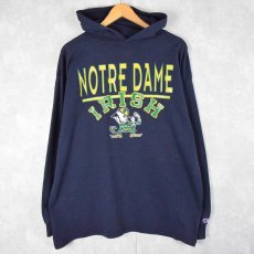 画像1: 90's Champion USA製 "NOTRE DAME IRISH" ロゴプリントスウェットフーディー NAVY XL (1)