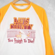 画像1: 80's DAVIS COUNTY USA製 "Too Tought To Die !" ラグランTシャツ XL (1)