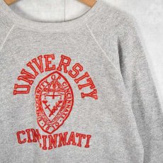 画像1: 70〜80's Champion バータグ USA製 "UNIVERSITY CINCINNATI" フロッキープリントラグランスウェット L (1)