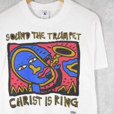 画像1: 90's BIG HED designs USA製 "SOUND THE TRUMPET CHRIST IS KING" アートイラストプリントTシャツ M (1)