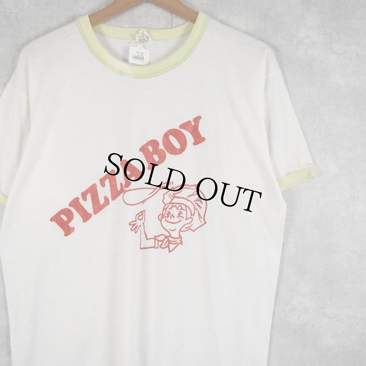 画像1: 【お客様支払い処理中】70's RUSSELL ATHLETIC "PIZZA BOY" キャラクターリンガーTシャツ L (1)