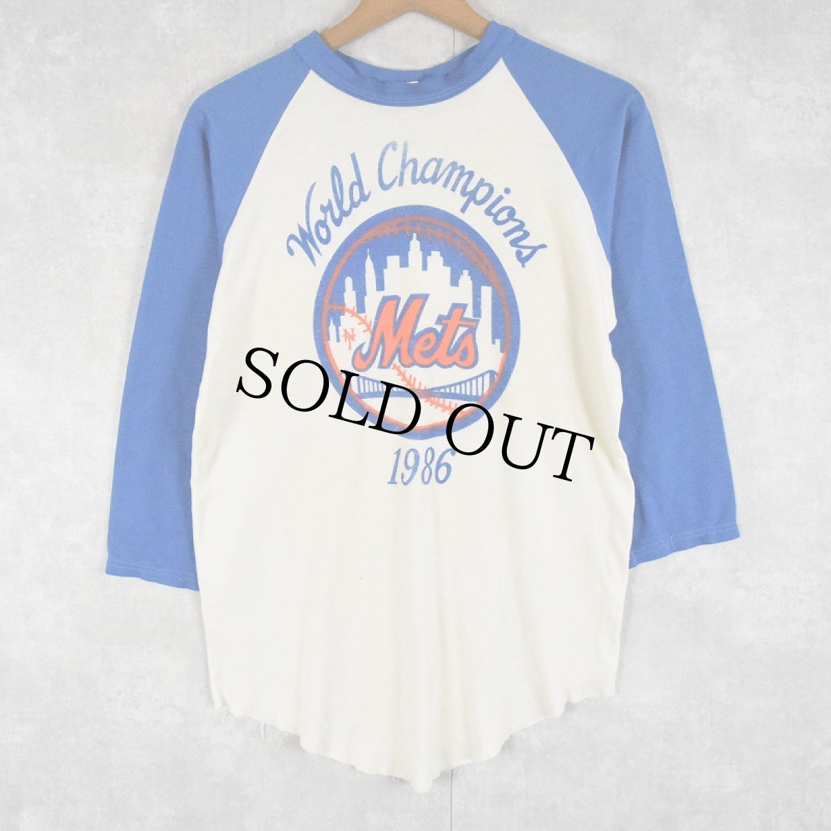 画像1: 80's "World Champion Mets" ラグランプリントTシャツ XL (1)