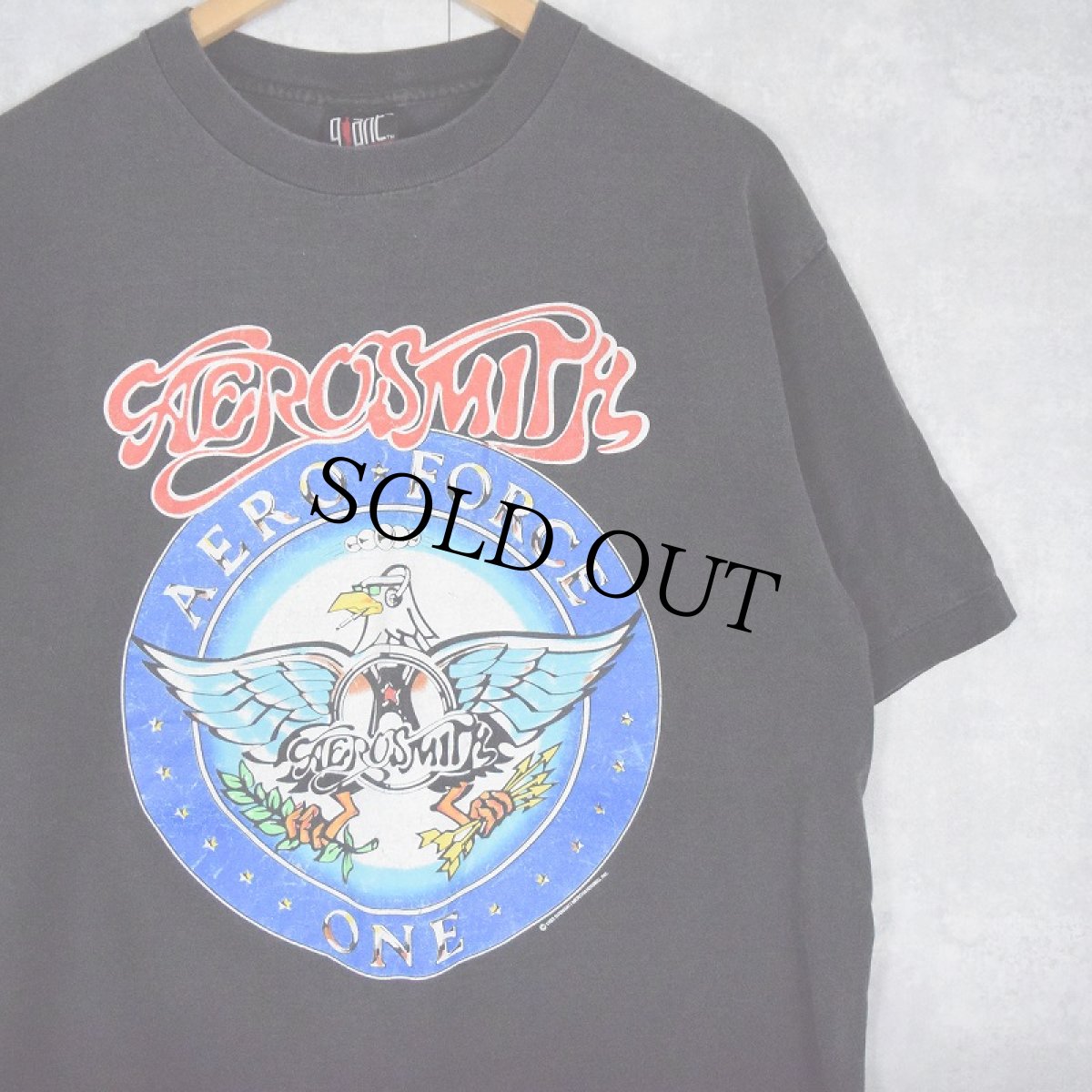 画像1: 90's AEROSMITH USA製 "AERO FORCE ONE" ロックバンド ツアーTシャツ BLACK XL (1)