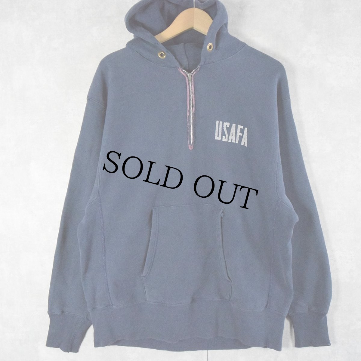 画像2: 70's Champion 青単色タグ REVERSE WEAVE USA製 "USAFA" プリントハーフジップスウェットフーディー NAVY L (2)