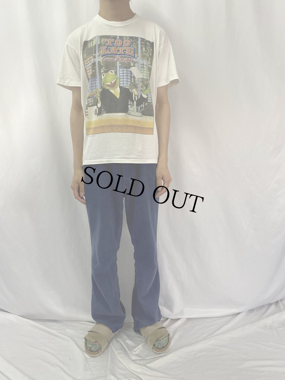 画像2: 90's Kermit USA製 "TOO LATE with Kermit Letterfrog" キャラクタープリントTシャツ L (2)