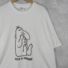画像1: 90's USA製 "PICK A WINNER" シュールイラストTシャツ L (1)