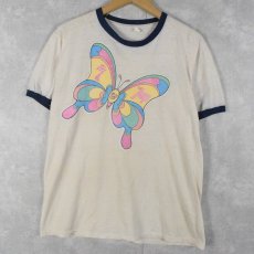 画像1: 70's 7up Seagram's USA製 PETER MAX イラストプリントリンガーTシャツ XL (1)