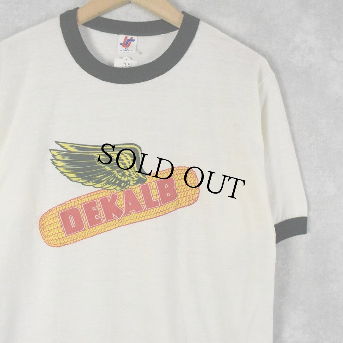 画像1: 70〜80's DEKALB イラストプリントリンガーTシャツ XL (1)