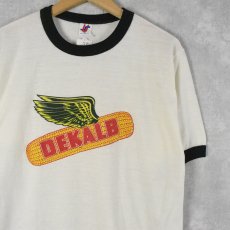 画像1: 70〜80's DEKALB イラストプリントリンガーTシャツ XL (1)