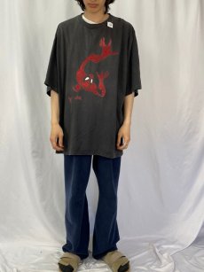 画像2: 90's Spider-Man USA製 キャラクターフロッキープリントTシャツ BLACK XXL (2)