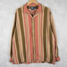画像1: POLO Ralph Lauren "CALDWELL" マルチストライプ柄 コットン×リネン オープンカラーシャツ L (1)