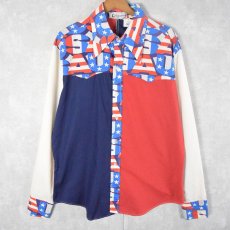 画像1: 【SALE】 70's USA製 "USA" 星条旗柄シャツ XL (1)